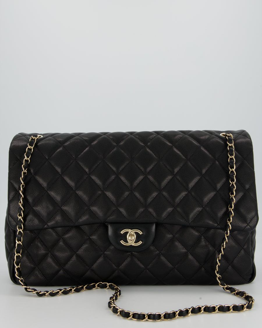 Chanel Black XL Travel Flap Bag in Caviar Leather with Silver Hardware