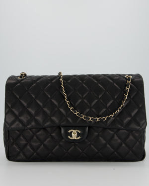 Chanel Black XL Travel Flap Bag in Caviar Leather with Silver Hardware