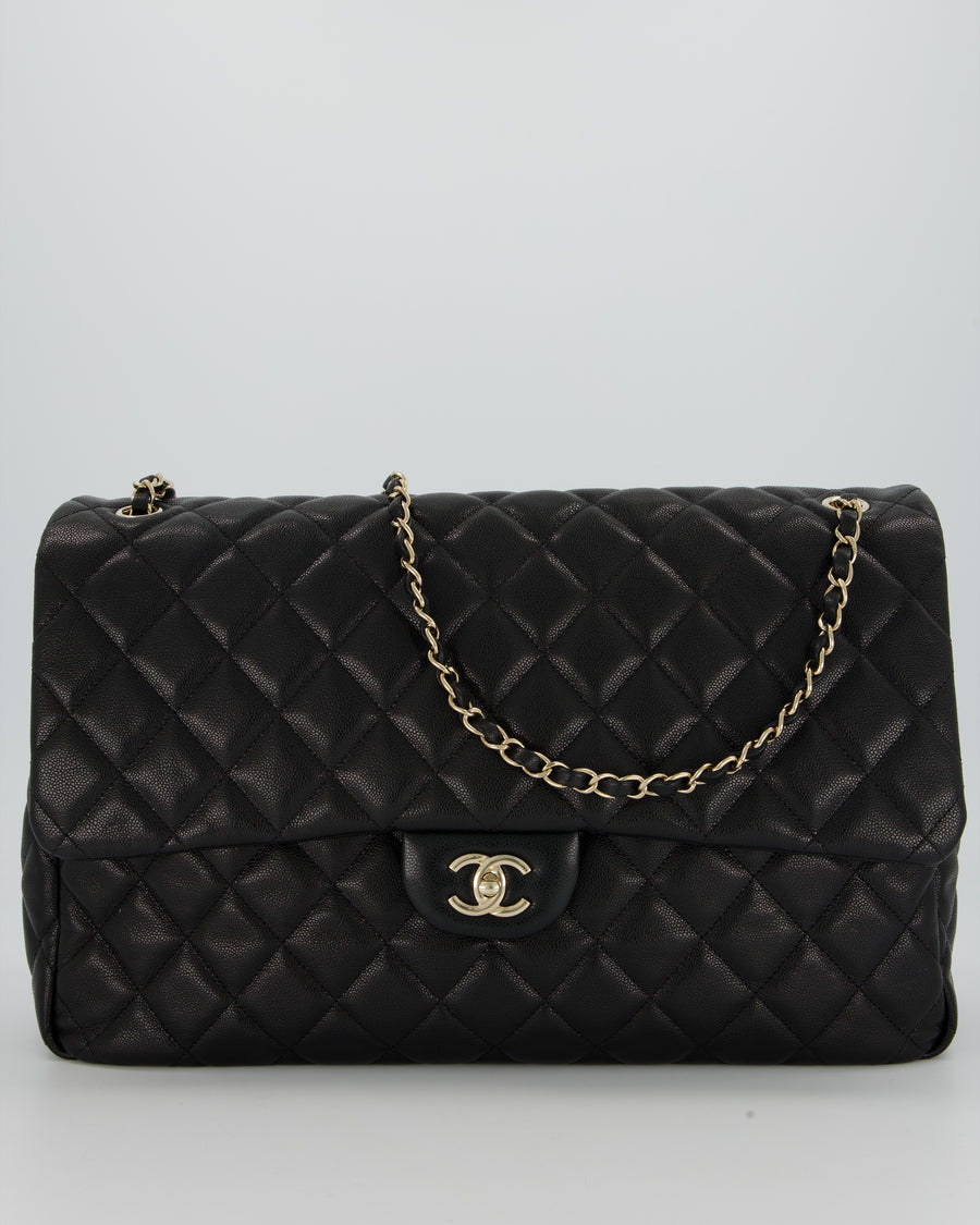 Chanel Black XL Travel Flap Bag in Caviar Leather with Silver Hardware