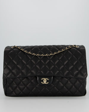 Chanel Black XL Travel Flap Bag in Caviar Leather with Silver Hardware