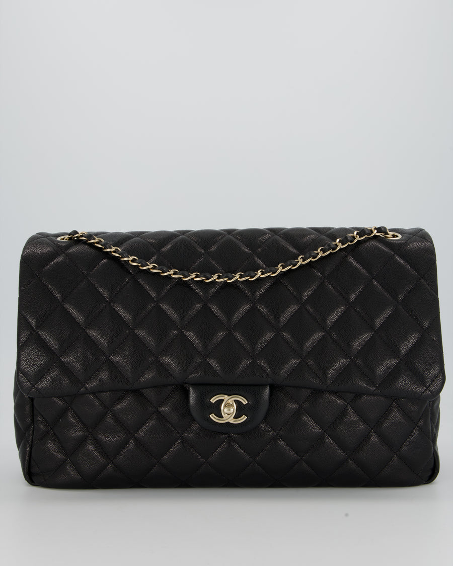 Chanel Black XL Travel Flap Bag in Caviar Leather with Silver Hardware