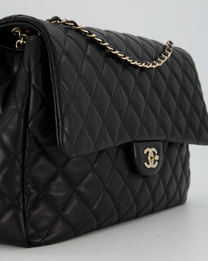 Chanel Black XL Travel Flap Bag in Caviar Leather with Silver Hardware