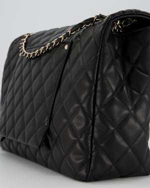 Chanel Black XL Travel Flap Bag in Caviar Leather with Silver Hardware