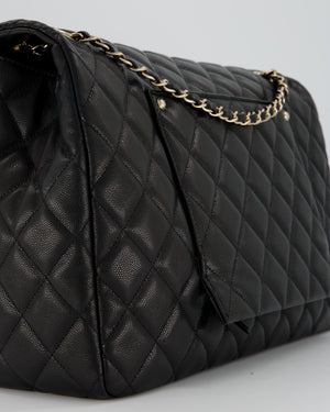 Chanel Black XL Travel Flap Bag in Caviar Leather with Silver Hardware