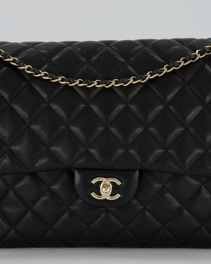Chanel Black XL Travel Flap Bag in Caviar Leather with Silver Hardware
