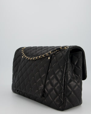 Chanel Black XL Travel Flap Bag in Caviar Leather with Silver Hardware