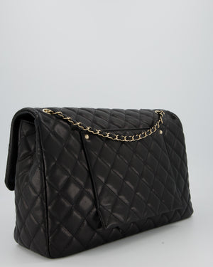 Chanel Black XL Travel Flap Bag in Caviar Leather with Silver Hardware
