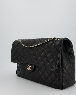 Chanel Black XL Travel Flap Bag in Caviar Leather with Silver Hardware