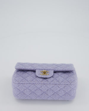 Chanel Lilac Tweed Mini Rectangular Single Flap Bag with Champagne Gold Hardware and Salmon Interior