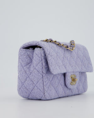 Chanel Lilac Tweed Mini Rectangular Single Flap Bag with Champagne Gold Hardware and Salmon Interior