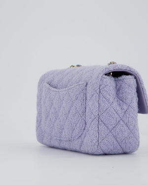Chanel Lilac Tweed Mini Rectangular Single Flap Bag with Champagne Gold Hardware and Salmon Interior