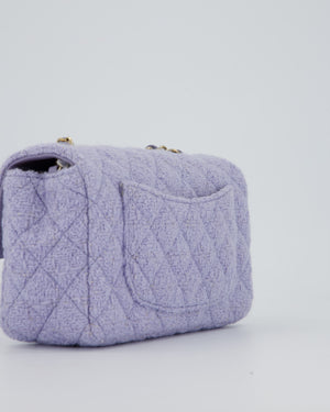 Chanel Lilac Tweed Mini Rectangular Single Flap Bag with Champagne Gold Hardware and Salmon Interior