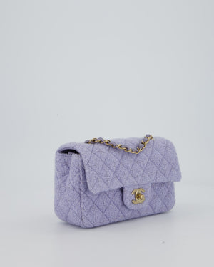 Chanel Lilac Tweed Mini Rectangular Single Flap Bag with Champagne Gold Hardware and Salmon Interior