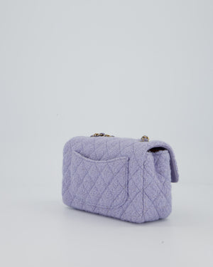 Chanel Lilac Tweed Mini Rectangular Single Flap Bag with Champagne Gold Hardware and Salmon Interior