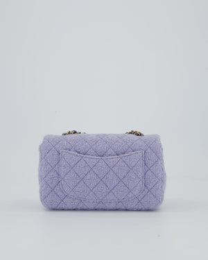 Chanel Lilac Tweed Mini Rectangular Single Flap Bag with Champagne Gold Hardware and Salmon Interior