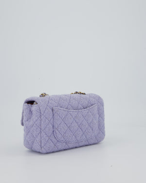 Chanel Lilac Tweed Mini Rectangular Single Flap Bag with Champagne Gold Hardware and Salmon Interior