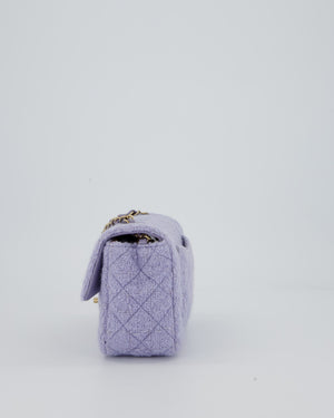 Chanel Lilac Tweed Mini Rectangular Single Flap Bag with Champagne Gold Hardware and Salmon Interior
