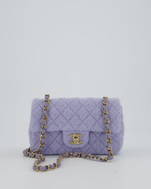 Chanel Lilac Tweed Mini Rectangular Single Flap Bag with Champagne Gold Hardware and Salmon Interior