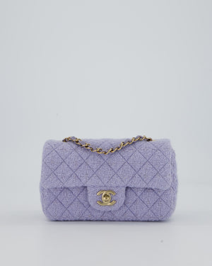 Chanel Lilac Tweed Mini Rectangular Single Flap Bag with Champagne Gold Hardware and Salmon Interior
