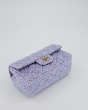 Chanel Lilac Tweed Mini Rectangular Single Flap Bag with Champagne Gold Hardware and Salmon Interior