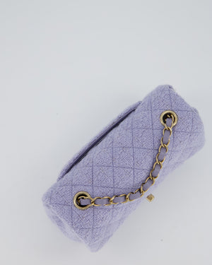 Chanel Lilac Tweed Mini Rectangular Single Flap Bag with Champagne Gold Hardware and Salmon Interior