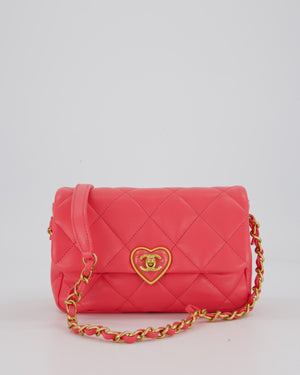 Chanel Pink Small Coco Love Flap Bag In Lambskin Leather With Gold Hardware and Heart-Shaped CC Turn-Lock