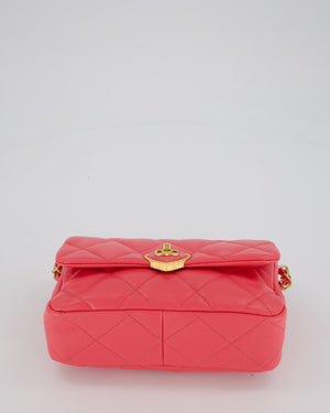 Chanel Pink Small Coco Love Flap Bag In Lambskin Leather With Gold Hardware and Heart-Shaped CC Turn-Lock