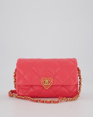 Chanel Pink Small Coco Love Flap Bag In Lambskin Leather With Gold Hardware and Heart-Shaped CC Turn-Lock