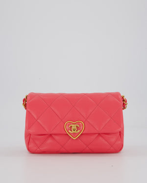 Chanel Pink Small Coco Love Flap Bag In Lambskin Leather With Gold Hardware and Heart-Shaped CC Turn-Lock