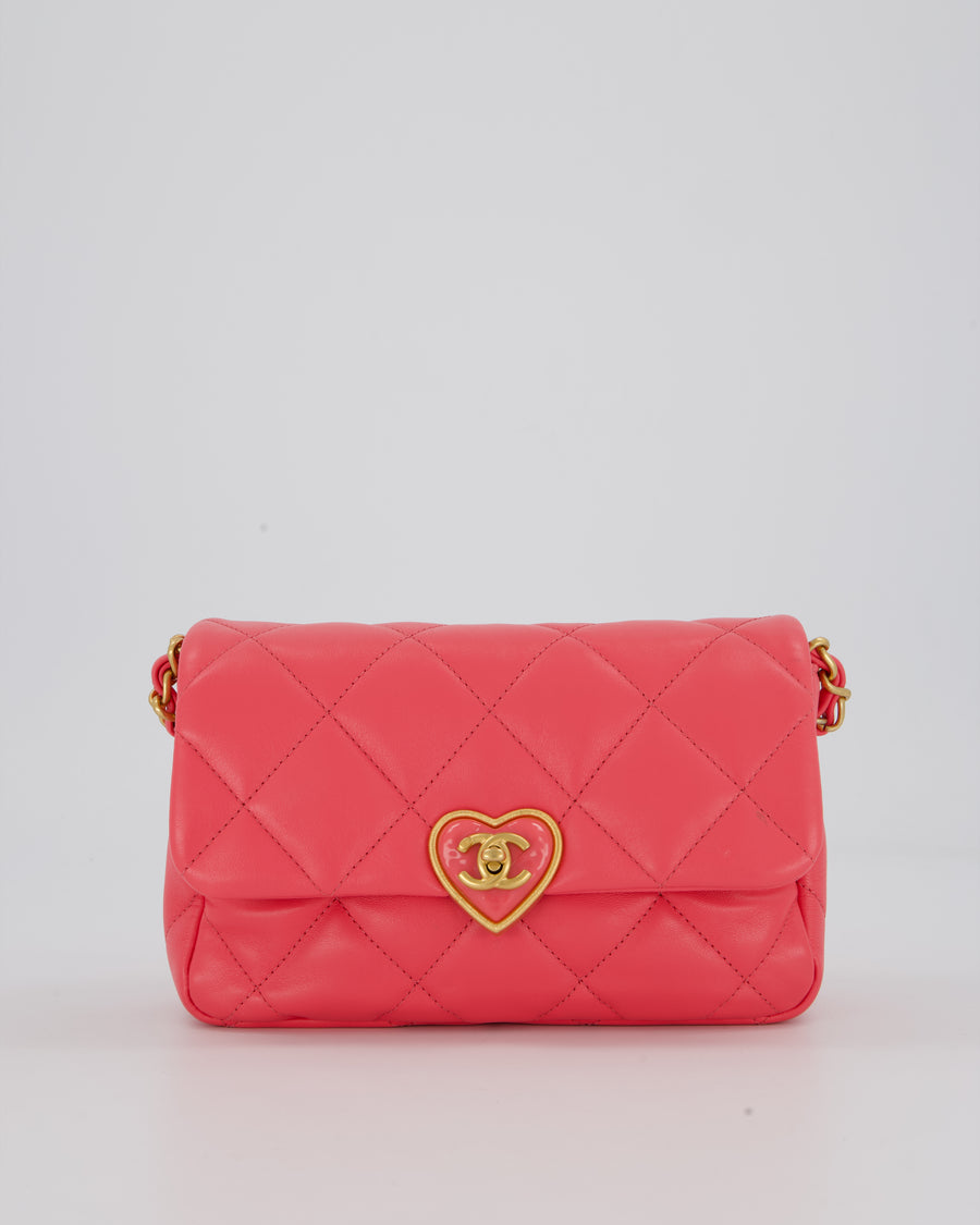 Chanel Pink Small Coco Love Flap Bag In Lambskin Leather With Gold Hardware and Heart-Shaped CC Turn-Lock