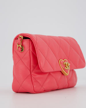 Chanel Pink Small Coco Love Flap Bag In Lambskin Leather With Gold Hardware and Heart-Shaped CC Turn-Lock