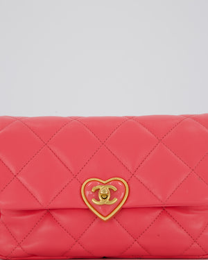 Chanel Pink Small Coco Love Flap Bag In Lambskin Leather With Gold Hardware and Heart-Shaped CC Turn-Lock