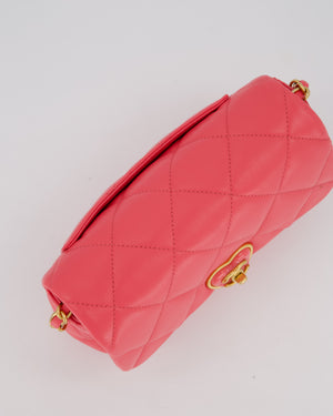Chanel Pink Small Coco Love Flap Bag In Lambskin Leather With Gold Hardware and Heart-Shaped CC Turn-Lock