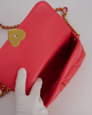 Chanel Pink Small Coco Love Flap Bag In Lambskin Leather With Gold Hardware and Heart-Shaped CC Turn-Lock