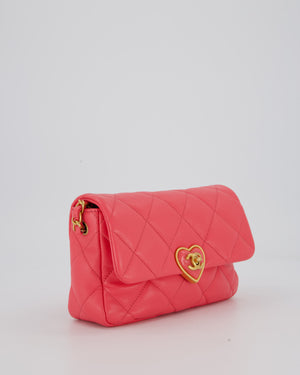 Chanel Pink Small Coco Love Flap Bag In Lambskin Leather With Gold Hardware and Heart-Shaped CC Turn-Lock