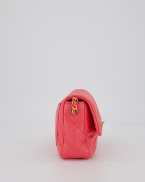 Chanel Pink Small Coco Love Flap Bag In Lambskin Leather With Gold Hardware and Heart-Shaped CC Turn-Lock
