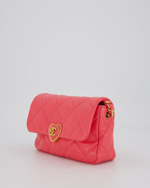 Chanel Pink Small Coco Love Flap Bag In Lambskin Leather With Gold Hardware and Heart-Shaped CC Turn-Lock