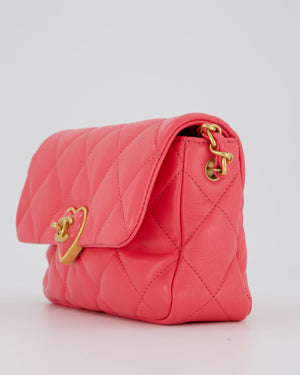 Chanel Pink Small Coco Love Flap Bag In Lambskin Leather With Gold Hardware and Heart-Shaped CC Turn-Lock