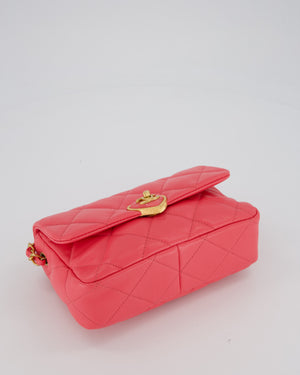 Chanel Pink Small Coco Love Flap Bag In Lambskin Leather With Gold Hardware and Heart-Shaped CC Turn-Lock
