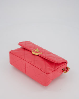 Chanel Pink Small Coco Love Flap Bag In Lambskin Leather With Gold Hardware and Heart-Shaped CC Turn-Lock