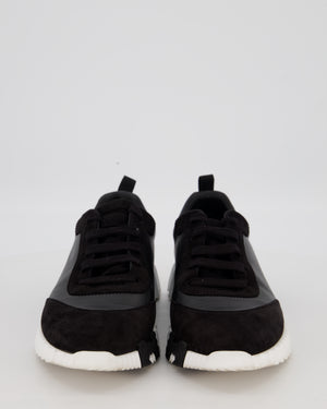 Hermès Black and White Bouncing Sneakers in Calfskin with Suede Details Size EU 42