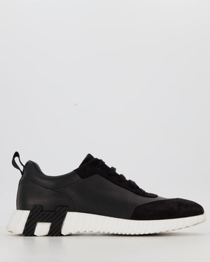 Hermès Black and White Bouncing Sneakers in Calfskin with Suede Details Size EU 42