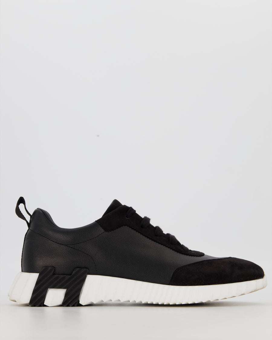 Hermès Black and White Bouncing Sneakers in Calfskin with Suede Details Size EU 42