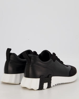 Hermès Black and White Bouncing Sneakers in Calfskin with Suede Details Size EU 42