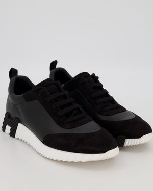Hermès Black and White Bouncing Sneakers in Calfskin with Suede Details Size EU 42