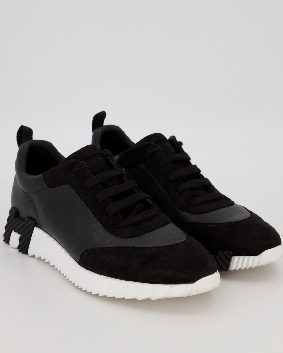 Hermès Black and White Bouncing Sneakers in Calfskin with Suede Details Size EU 42