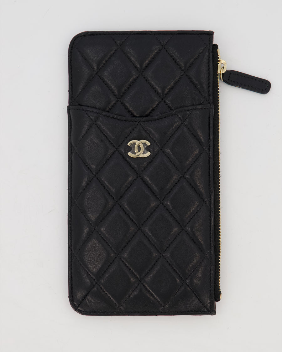 Chanel Black Phone Pouch Wallet in Lambskin Leather with Gold Hardware