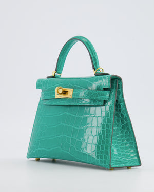 *SUPER RARE* Hermès Mini Kelly II 20 Bag in Vert Jade Alligator Mississippiensis Leather with Gold Hardware
