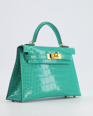 *SUPER RARE* Hermès Mini Kelly II 20 Bag in Vert Jade Alligator Mississippiensis Leather with Gold Hardware