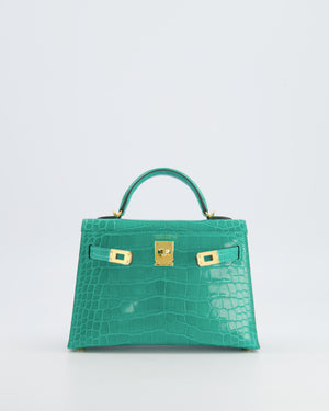 *SUPER RARE* Hermès Mini Kelly II 20 Bag in Vert Jade Alligator Mississippiensis Leather with Gold Hardware